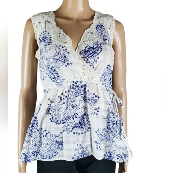 Cabi White & Blue Wrap Top 5223 - Picture 2 of 7